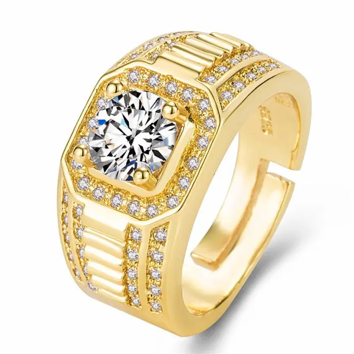 Anillo de oro puro 24K de alta gama con diseño de la Torre Eiffel, anillo de pareja ajustable para hombre y mujer, joyería de oro. 1