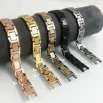 En ventas, pulsera de hombre de acero de tungsteno pulido alto, regalos, pulseras para mejores amigos para hombres con piedra magnética de germanio negro saludable 5