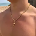 Collar largo de cadena trenzada de 60cm para mujeres/hombres, collar con colgante de Cruz de circonia cúbica de lujo a la moda, accesorios de amor para regalo 5