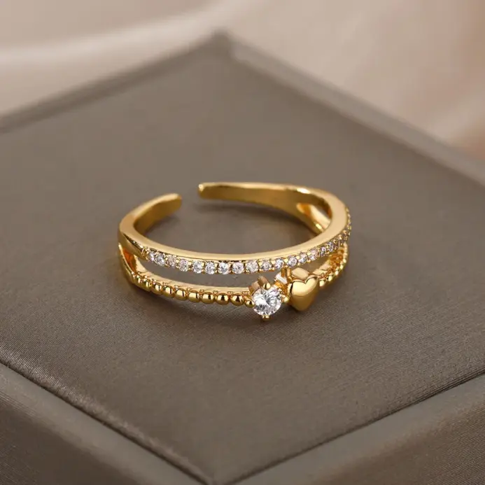 Anillos de corazón de circón para mujer, anillo de doble corazón de Color dorado de acero inoxidable, accesorios de joyería de compromiso de boda, bisutería de regalo 2