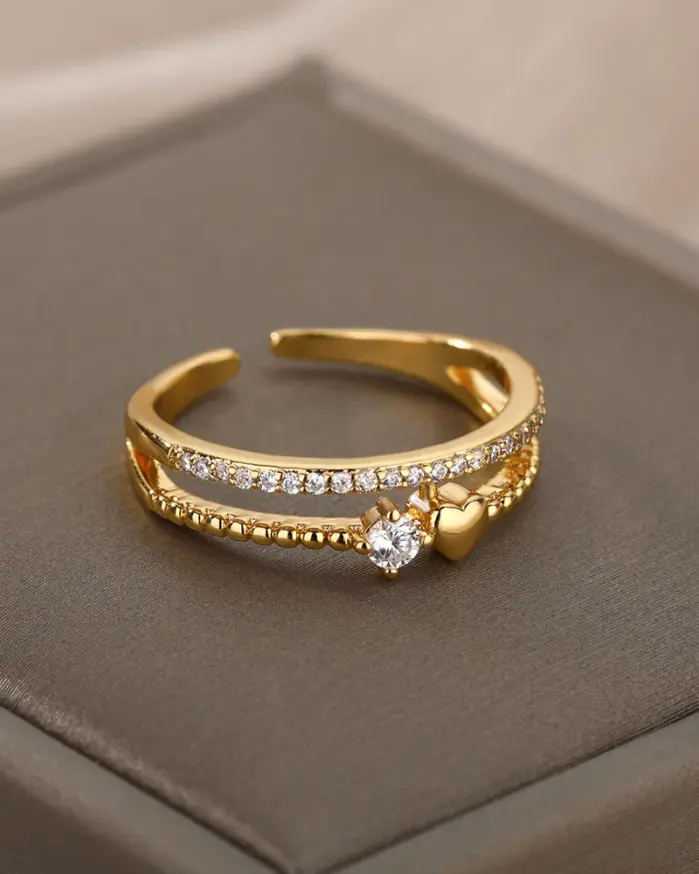 Anillos de corazón de circón para mujer, anillo de doble corazón de Color dorado de acero inoxidable, accesorios de joyería de compromiso de boda, bisutería de regalo 2