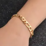 Pulsera de oro de 8 pulgadas, pulsera de cadena Figaro de lado completo de Color dorado/plateado de 8MM para mujer y hombre, regalo de joyería de boda a la moda 3