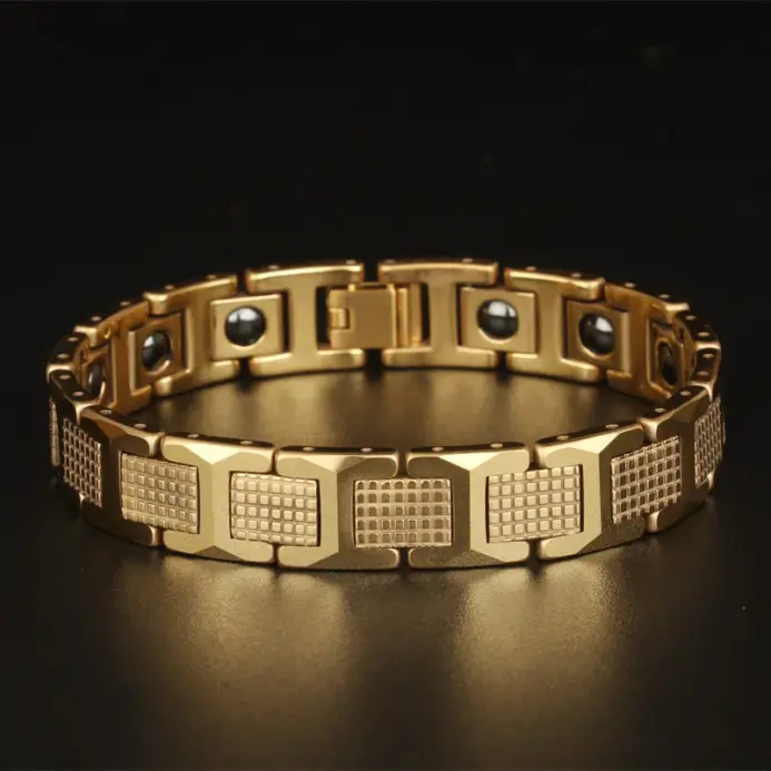 En ventas, pulsera de hombre de acero de tungsteno pulido alto, regalos, pulseras para mejores amigos para hombres con piedra magnética de germanio negro saludable 2