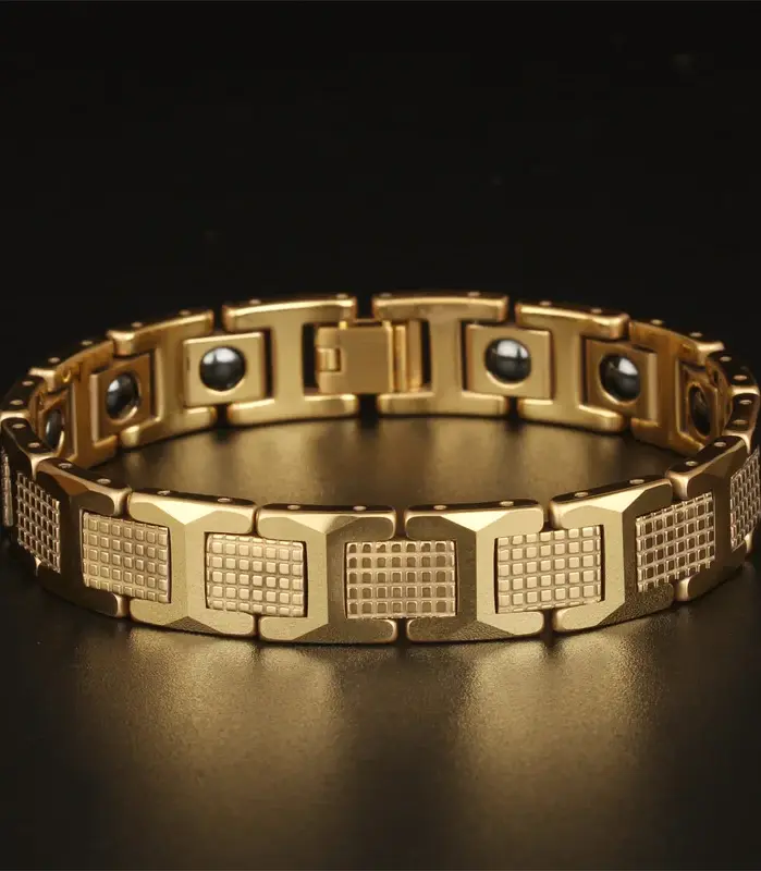 En ventas, pulsera de hombre de acero de tungsteno pulido alto, regalos, pulseras para mejores amigos para hombres con piedra magnética de germanio negro saludable 2