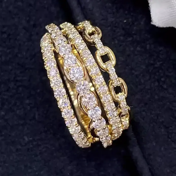 anillos de diseño multicapa para mujer, Color dorado con incrustaciones de circonita brillante, accesorios de lujo, joyería para fiesta de boda y aniversario 1