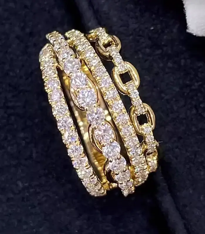 anillos de diseño multicapa para mujer, Color dorado con incrustaciones de circonita brillante, accesorios de lujo, joyería para fiesta de boda y aniversario 1