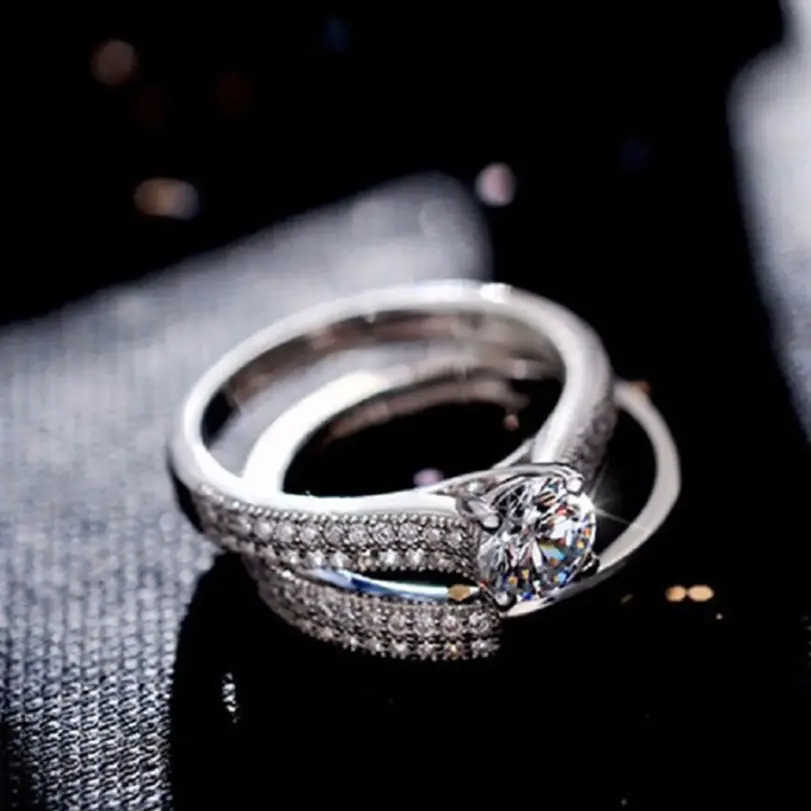 1 par de anillos de boda de Plata de Ley 925 Halo Vintage para mujer, joyería de regalo de aniversario, venta al por mayor 2