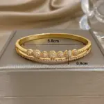 Pulsera chapada en oro con circonita brillante de lujo para mujer, brazalete con hebilla abierta geométrica elegante para novia, regalo de joyería de boda 6