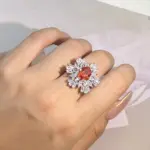 Anillo de compromiso de lujo para mujer, anillo de circón de diamante completo, anillo de circonita roja brillante, joyería de fiesta de moda, anillo ajustable incoloro 6