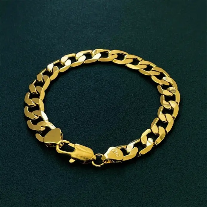 Pulsera de oro puro 24K 9999 de lujo para hombres y mujeres, pulsera de oro de 24 quilates, pulsera cubana lateral de 8mm 1