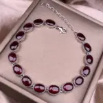 Conjunto de pulsera de plata de ley S925 con 17 granados naturales, joyería de pulsera para mujer sencilla y elegante, adecuada para uso diario 3