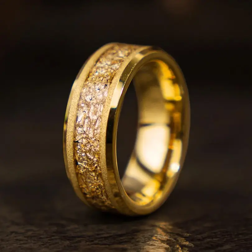 Anillos de boda para hombre de carburo de tungsteno de color dorado de 8 mm con incrustaciones de hoja de oro, ajuste cómodo, joyería de moda, anillo de compromiso, anillos de promesa 5