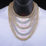 Cadena de eslabones cubanos de circón de 15mm, helado en piedras de diamante simuladas, collar ostentoso de Miami CZ, regalo para ella/lui 5