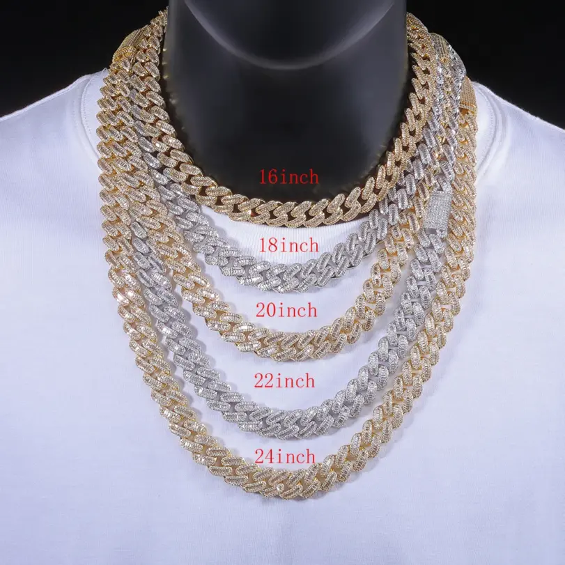 Cadena de eslabones cubanos de circón de 15mm, helado en piedras de diamante simuladas, collar ostentoso de Miami CZ, regalo para ella/lui 5