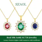 Collar con Colgante de Zafiro Azul 100% Oro 18K AU750 con Rubí/Esmeralda, Cadena con Certificado, para Eventos de Gala, para Mujer 1