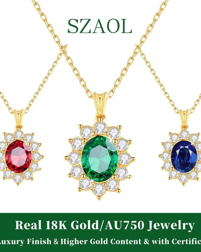 Collar con Colgante de Zafiro Azul 100% Oro 18K AU750 con Rubí/Esmeralda, Cadena con Certificado, para Eventos de Gala, para Mujer 1
