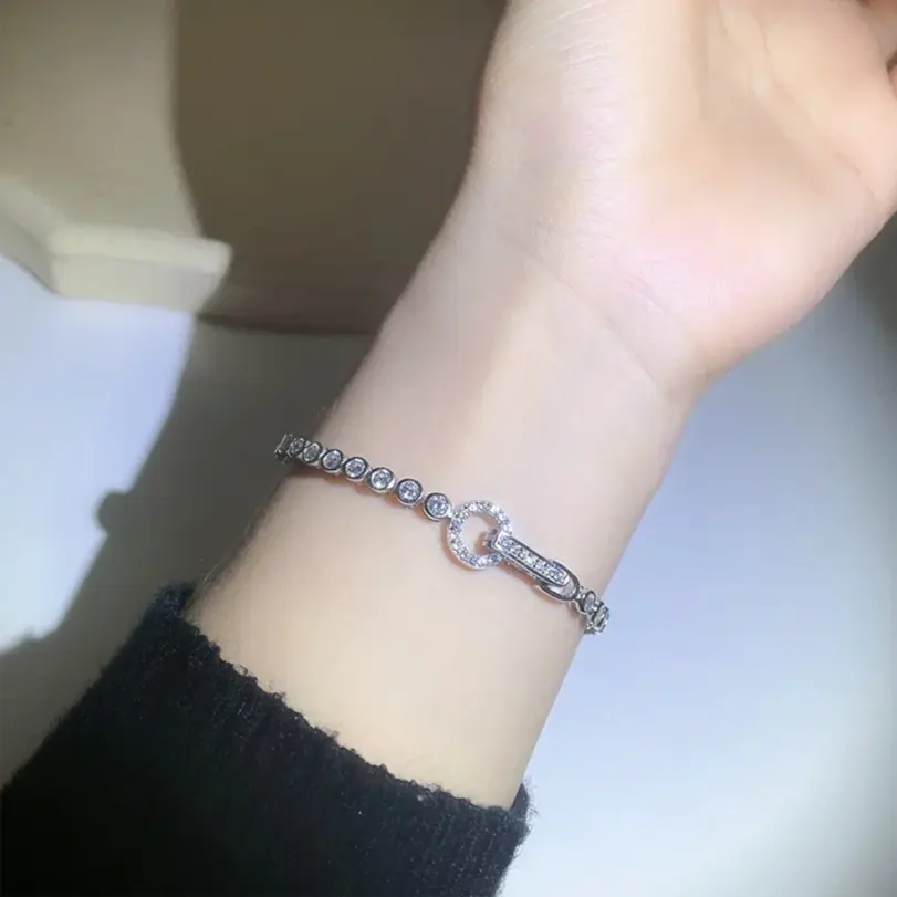 100% Plata de Ley 925 crear moissanita fiesta moda mujer pulsera de cadena joyería de Boutique anillo de boda 3