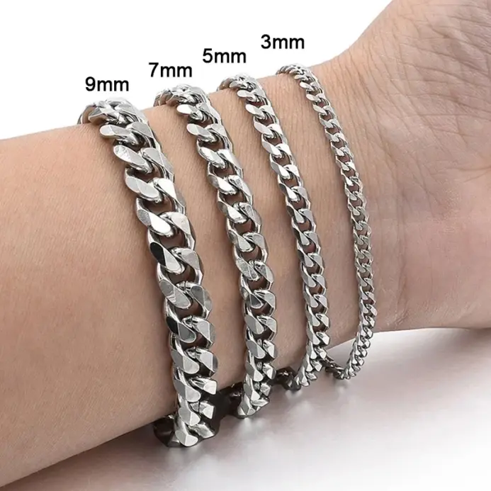 Nueva moda pulsera de cadena cubana para hombres pulsera clásica de acero inoxidable de 3/5/7/9mm de ancho para hombres y mujeres regalo de joyería 1