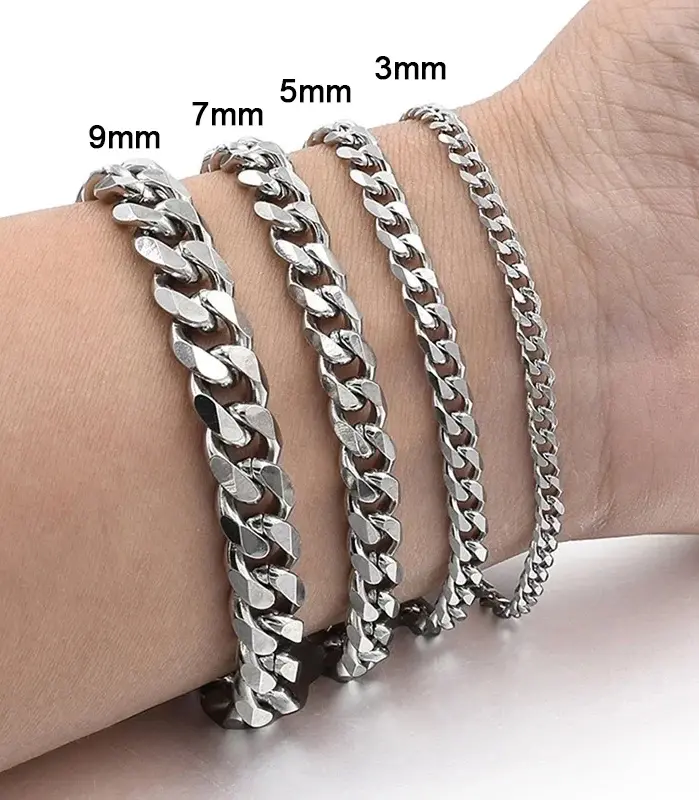 Nueva moda pulsera de cadena cubana para hombres pulsera clásica de acero inoxidable de 3/5/7/9mm de ancho para hombres y mujeres regalo de joyería 1