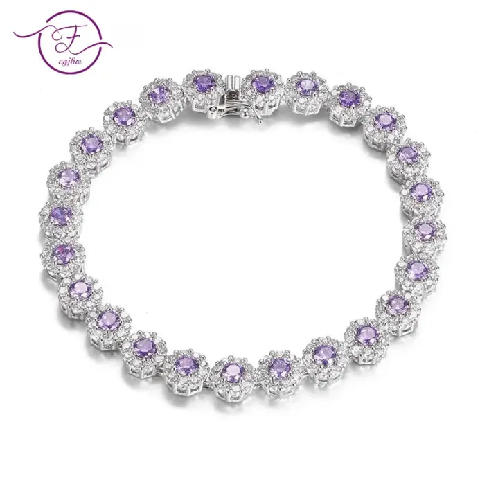 Pulsera de tenis brillante para mujer, brazalete de cristal de circonia cúbica chapado en plata S925, joyería exquisita elegante, regalo de boda FCGJHW 2