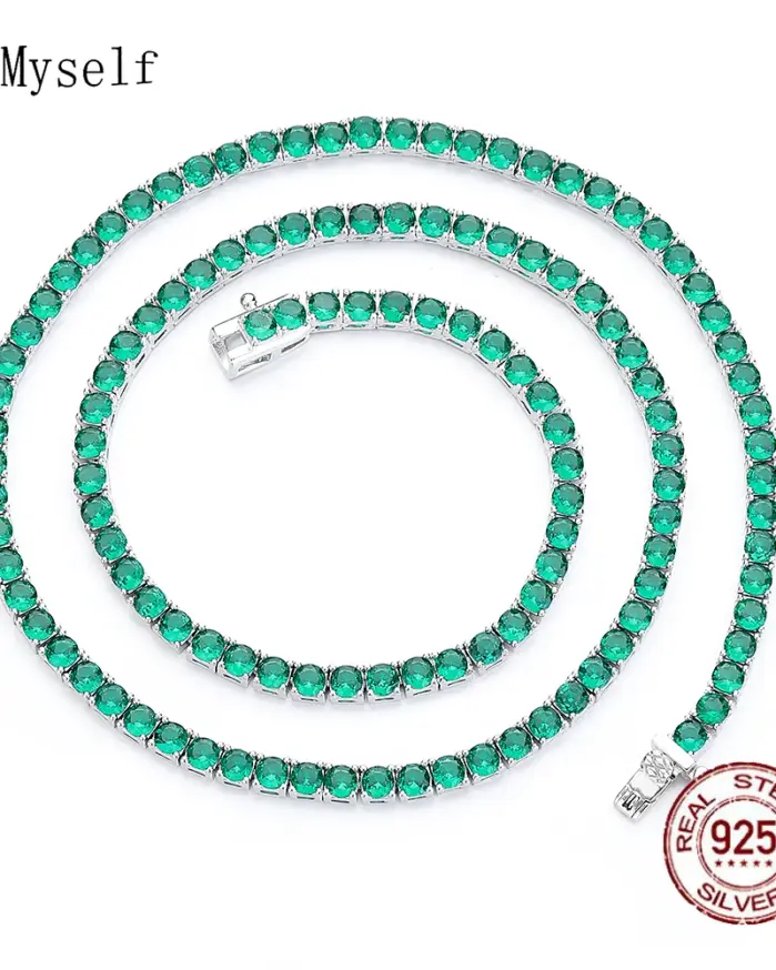 16/18 pulgadas (41/45 cm) joyería fina sólida Real pavé 3 mm circonita cúbica verde esmeralda 925 collar gargantilla de tenis de plata esterlina 1