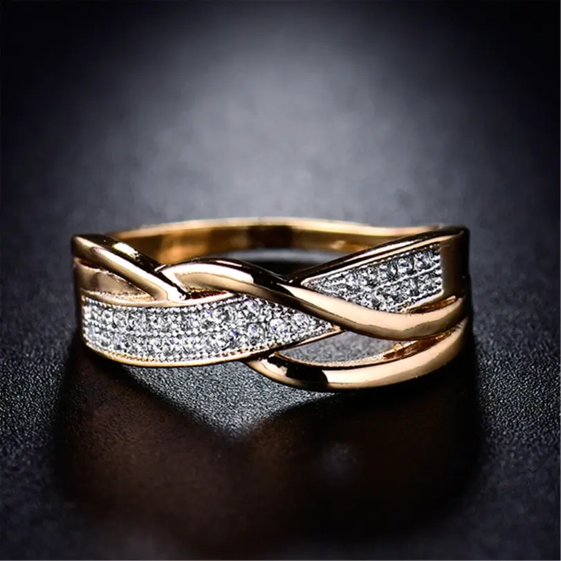 Anillo de compromiso de diamante modelo de cinta creativa nuevo anillo de gran oferta de oro amarillo de 18k 3