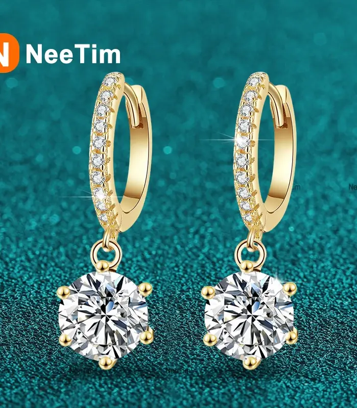 pendientes colgantes de moissanita de 0,5 CT y 1ct, plata de ley S925 con joyería de boda chapada en oro con certificado, pendientes de aro 1