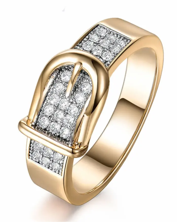 Anillos de cinturón Anillo creativo de plata y oro para mujer, joyería de compromiso y boda, anillo de circón completo brillante 1