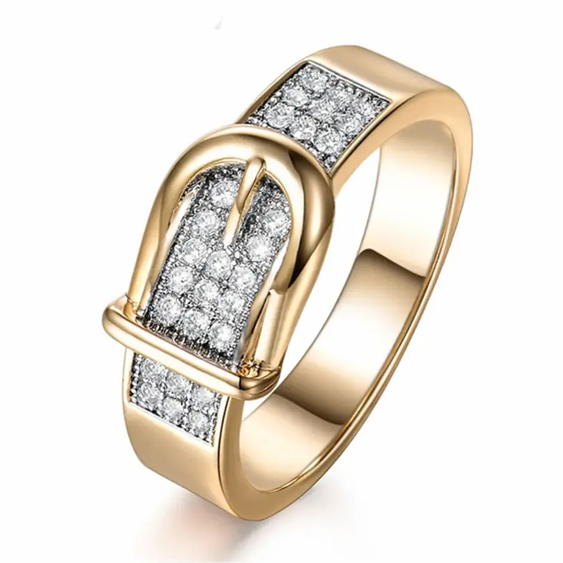 Anillos de cinturón Anillo creativo de plata y oro para mujer, joyería de compromiso y boda, anillo de circón completo brillante 1