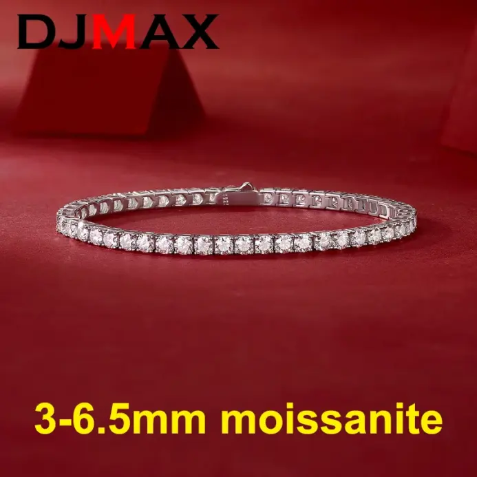 pulsera de tenis de moissanita de 3-6,5mm para mujer, cadena de tenis de moissanita Original de Plata de Ley 925 para hombre, nuevo 2025 2