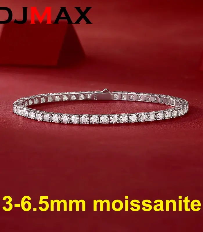 pulsera de tenis de moissanita de 3-6,5mm para mujer, cadena de tenis de moissanita Original de Plata de Ley 925 para hombre, nuevo 2025 2