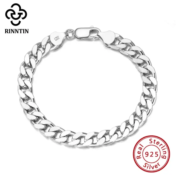 Rinntin, pulseras para hombres y mujeres, cadena cubana, Plata de Ley 925, joyería de moda de lujo, regalo, joyería de pareja de Navidad SB104 2