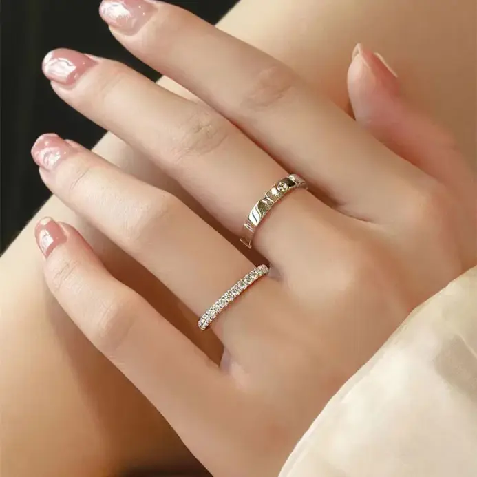 Anillo abierto de Plata de Ley 925 con lazo para pareja, anillo de propuesta de boda con diamantes Flash, par de anillos para hombres y mujeres, nuevo regalo de joyería de moda 2
