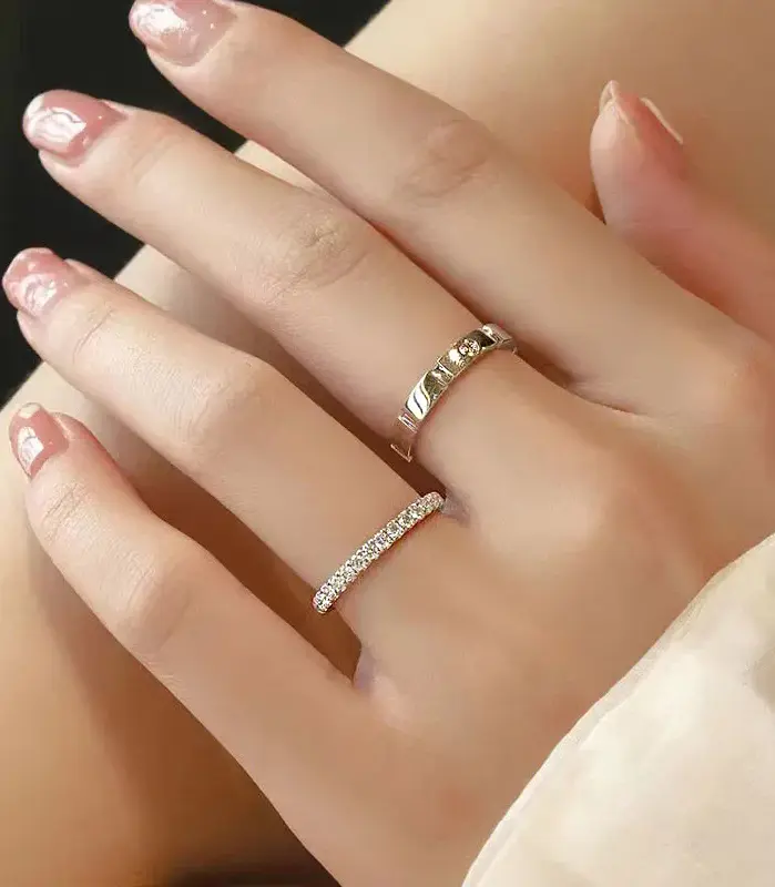 Anillo abierto de Plata de Ley 925 con lazo para pareja, anillo de propuesta de boda con diamantes Flash, par de anillos para hombres y mujeres, nuevo regalo de joyería de moda 2