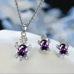 Conjunto de pendientes y collar chapados en plata para mujer, estilo ligero de lujo, forma de tortuga con diamante de cristal multicolor, 3 uds. 6