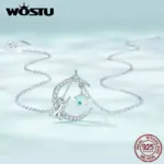 collares de plata de ley 925 con forma de gato y Luna, colgante de circonitas de cristal, cadena ajustable para el cuello, regalo de joyería fina 5