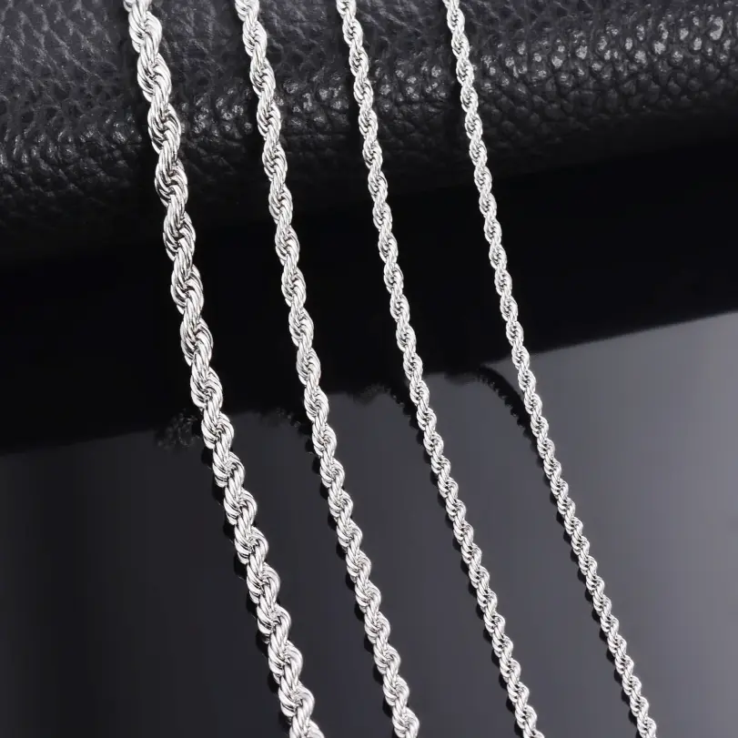1 pieza de Plata de Ley 925 ancho 2mm/3mm/4mm cuerda cadena collar/pulsera para hombres mujeres hombre collar de cadena de moda 2
