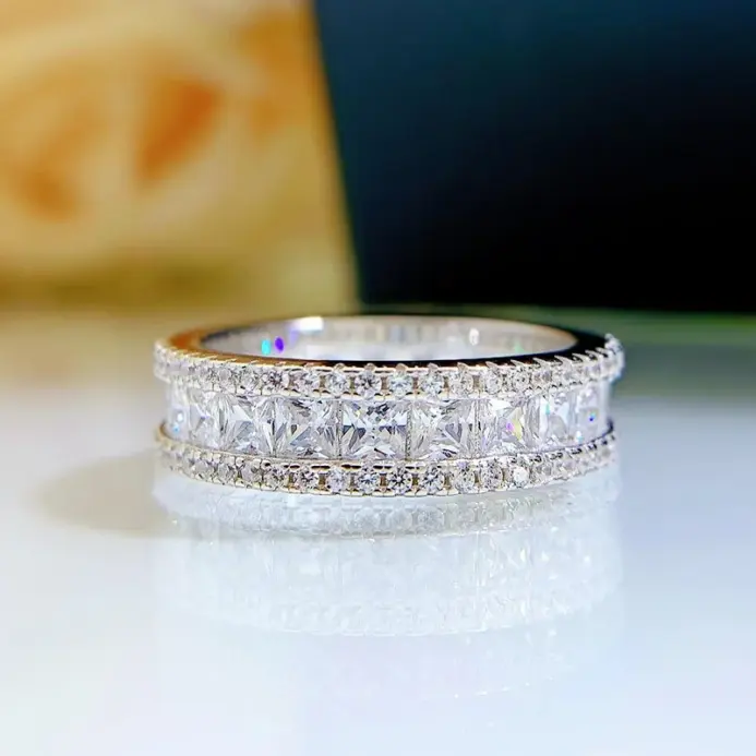 OEVAS-Anillos cuadrados clásicos con incrustaciones de plata de ley 100% 925, diamantes de alto contenido de carbono para mujer, joyería fina de compromiso 2