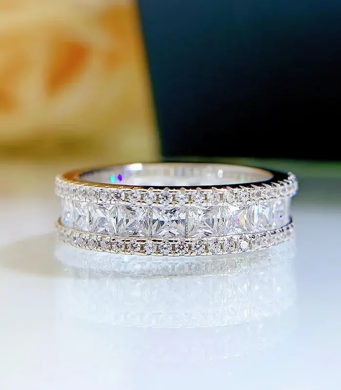 OEVAS-Anillos cuadrados clásicos con incrustaciones de plata de ley 100% 925, diamantes de alto contenido de carbono para mujer, joyería fina de compromiso 2