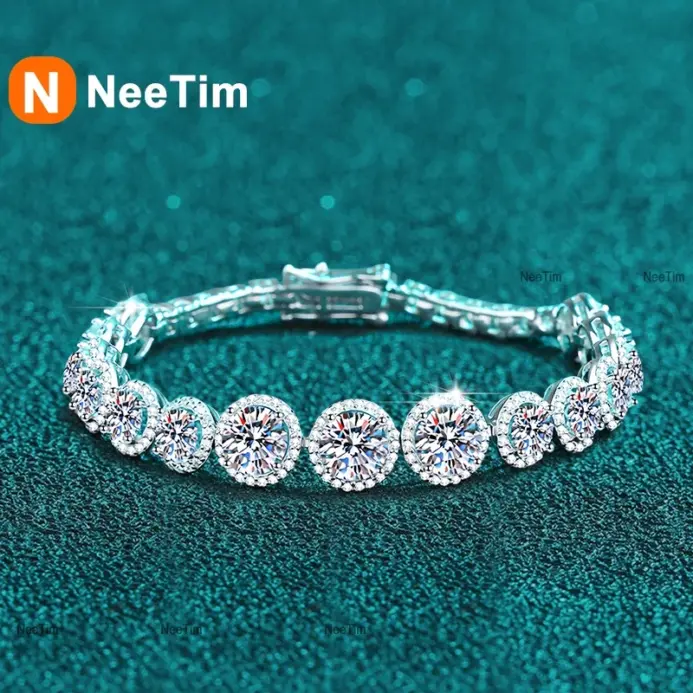 NeeTim-pulsera de tenis de moissanita de Color D, Plata de Ley 925 con pulseras brillantes chapadas en oro blanco, Chian para mujer, venta al por mayor 1