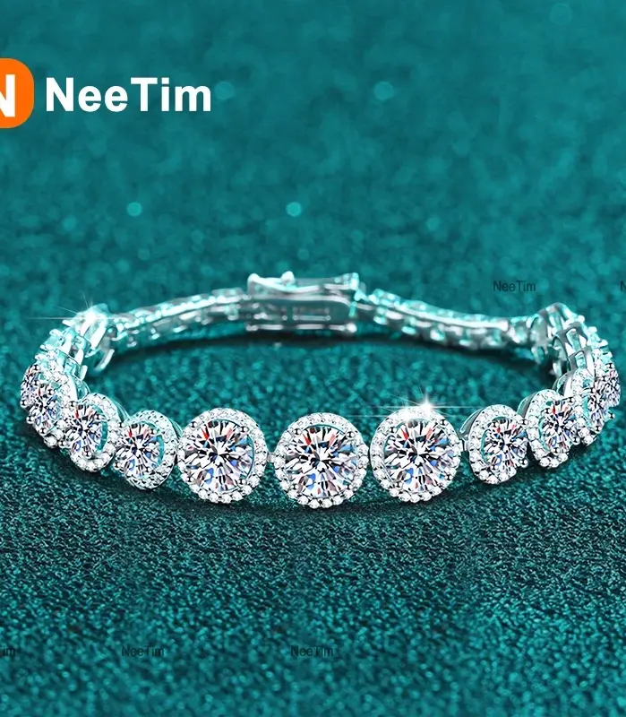 NeeTim-pulsera de tenis de moissanita de Color D, Plata de Ley 925 con pulseras brillantes chapadas en oro blanco, Chian para mujer, venta al por mayor 1