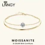 Pulsera de moissanita de 6,5mm para mujer, brazalete ajustable de doble cadena de Plata de Ley 925, joyería 1