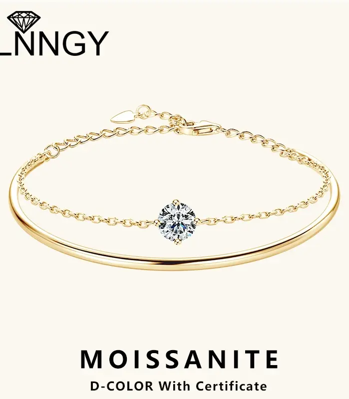 Pulsera de moissanita de 6,5mm para mujer, brazalete ajustable de doble cadena de Plata de Ley 925, joyería 1