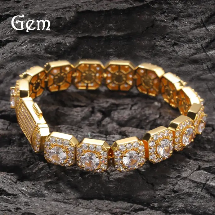 Pulsera de lujo de oro puro 24K 9999 de oro real para hombre, pulsera de Hip Hop europea y americana con geometría de diamante, pulsera de caramelo de 12,5mm 2