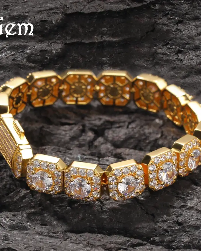 Pulsera de lujo de oro puro 24K 9999 de oro real para hombre, pulsera de Hip Hop europea y americana con geometría de diamante, pulsera de caramelo de 12,5mm 2