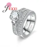 Conjunto de anillos elegantes de Plata de Ley 925 para mujer, 2 uds., pavimentado, cristales brillantes de alta calidad, joyería de boda para novia 1