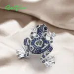 broche de plata 925 auténtica para mujer, gemas multicolores brillantes, rana azul encantadora, regalos de fiesta a la moda, joyería fina 4
