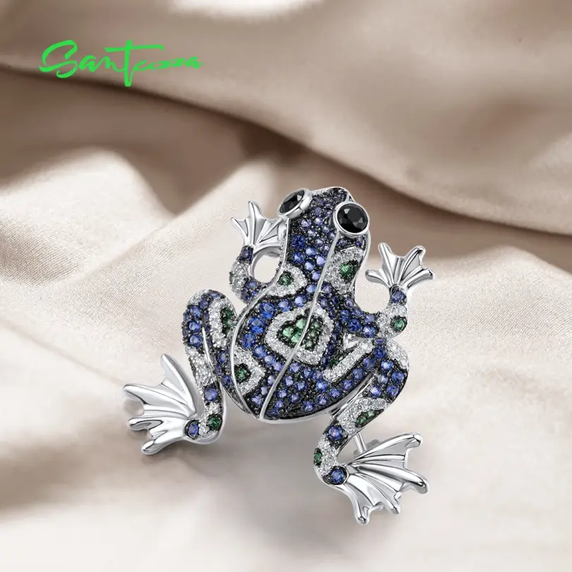broche de plata 925 auténtica para mujer, gemas multicolores brillantes, rana azul encantadora, regalos de fiesta a la moda, joyería fina 4