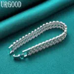 Pulsera ancha de Plata de Ley 925 para hombre y mujer, brazalete de cadena grande para fiesta, compromiso, boda, joyería de moda 2