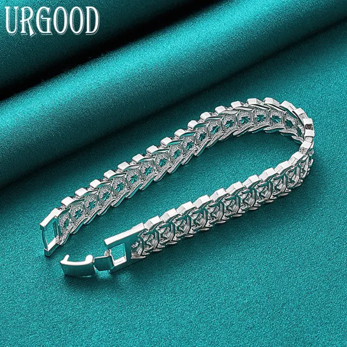 Pulsera ancha de Plata de Ley 925 para hombre y mujer, brazalete de cadena grande para fiesta, compromiso, boda, joyería de moda 2